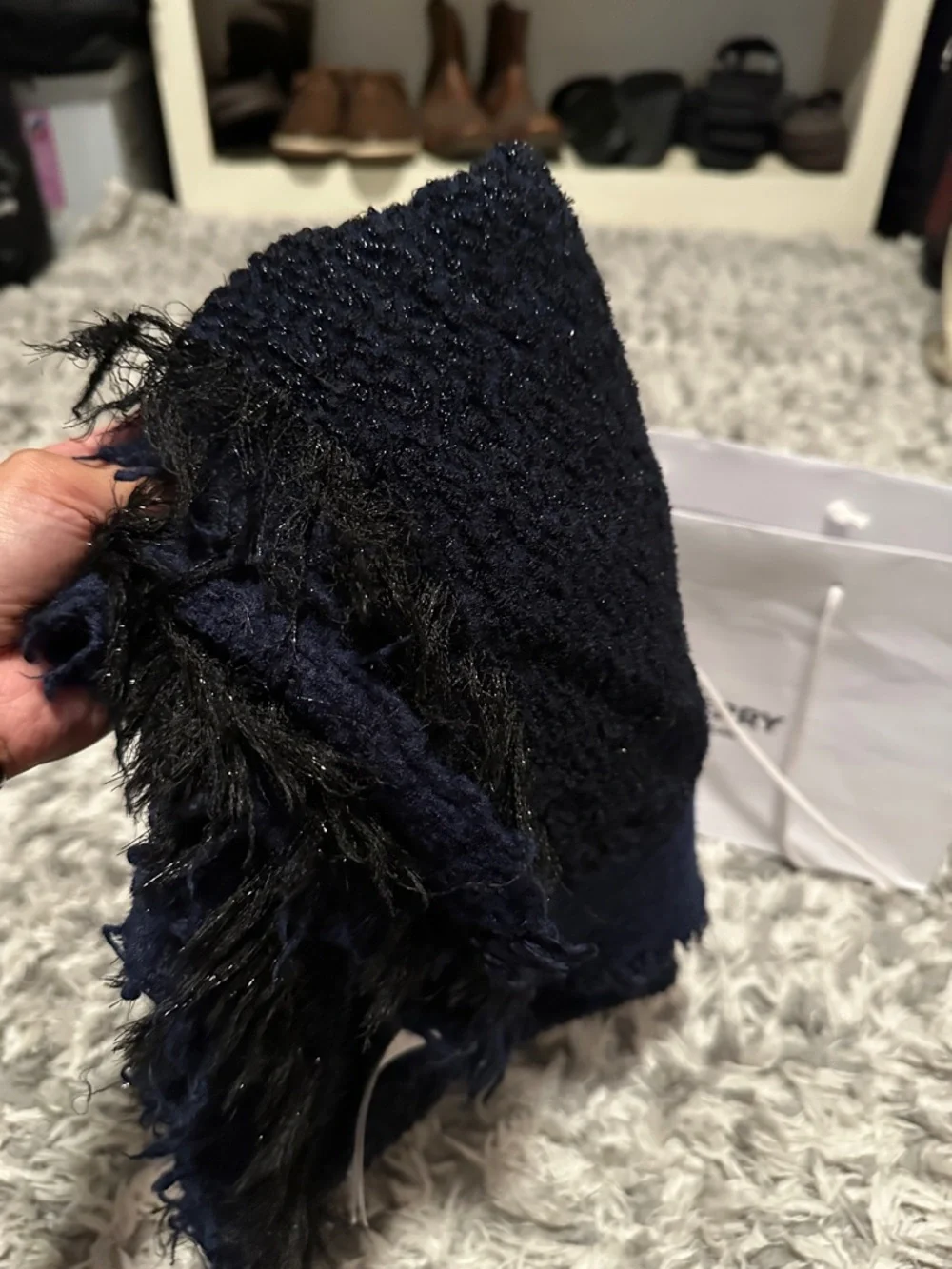 Burberry Dark Navy Shaggy Knit Scarf with Tags - Picture 5 of 7